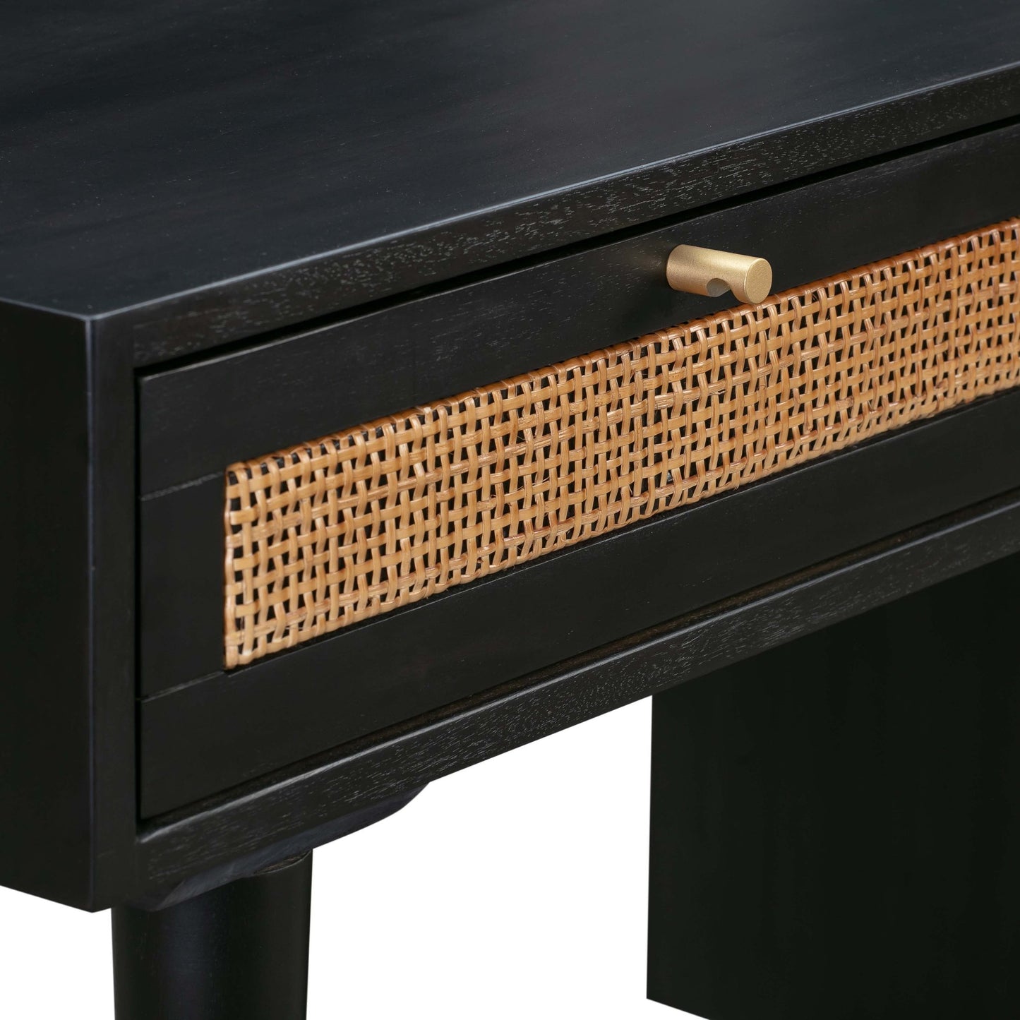 Gothic Blaclk Side Drawer View of Martinique Cane Desk