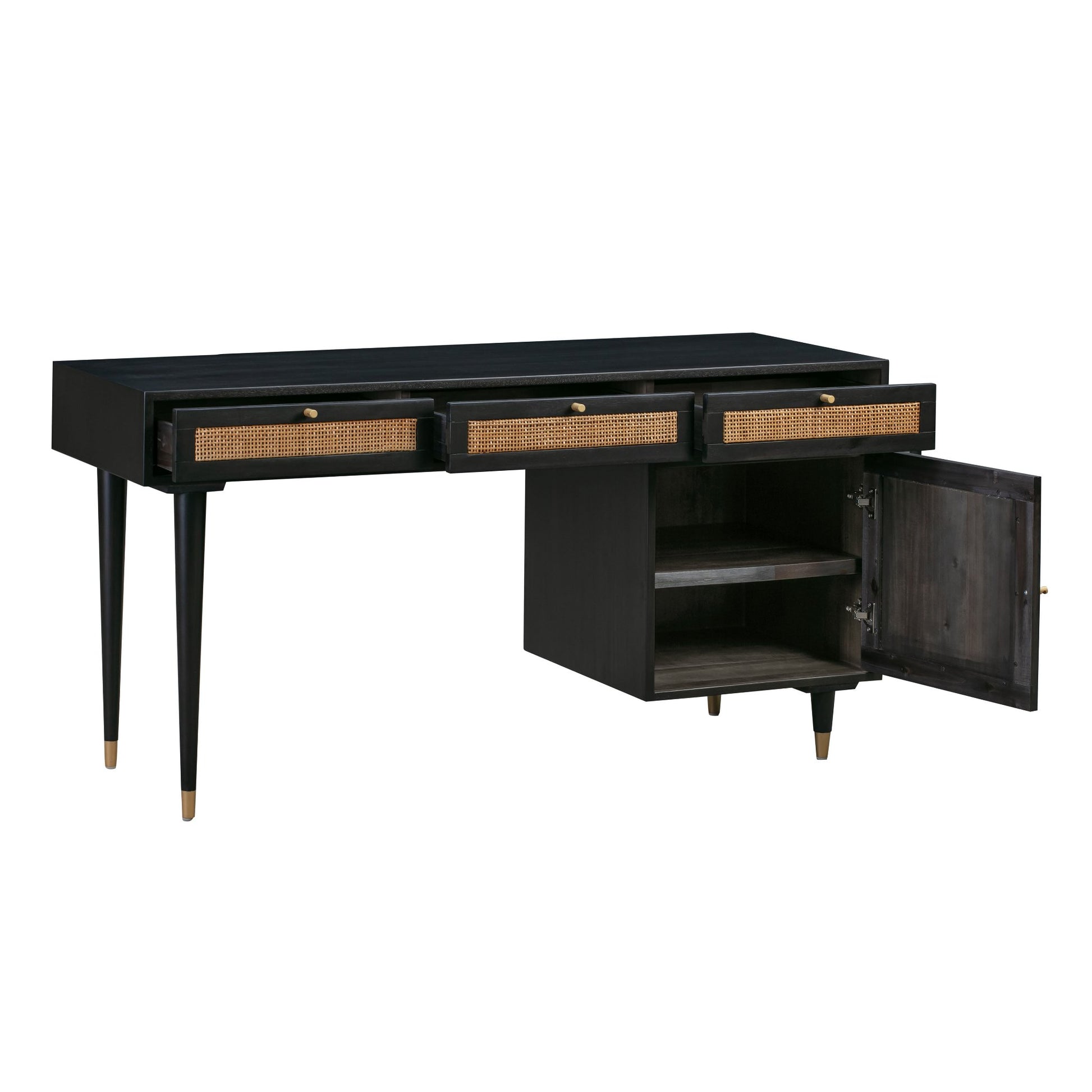 Gothic Black Open Cabinet and Drawers of Martinique Cane Desk