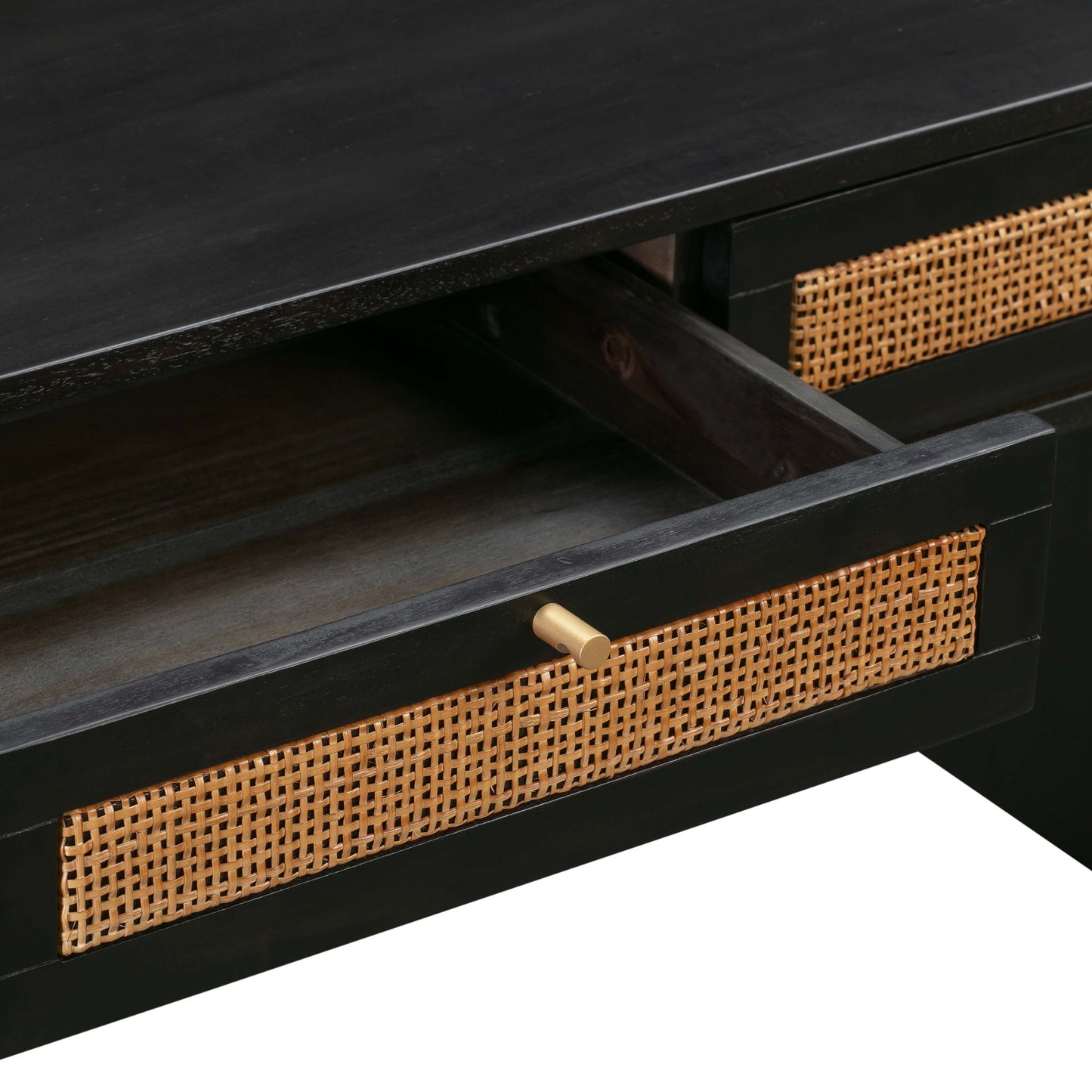 Gothic Black Open Drawer View of Martinique Cane Desk