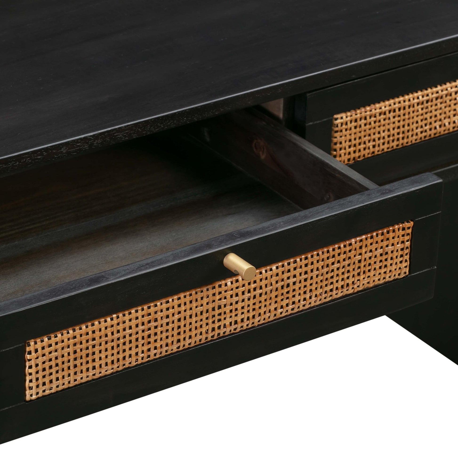 Gothic Black Open Drawer View of Martinique Cane Desk