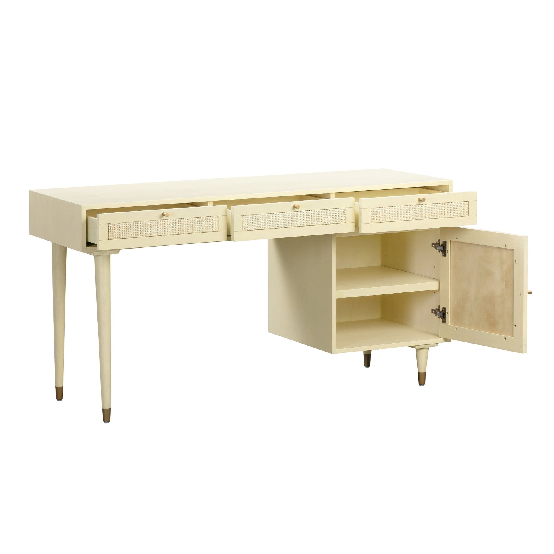 90's Cream Open Shelves of Martinique Cane Desk