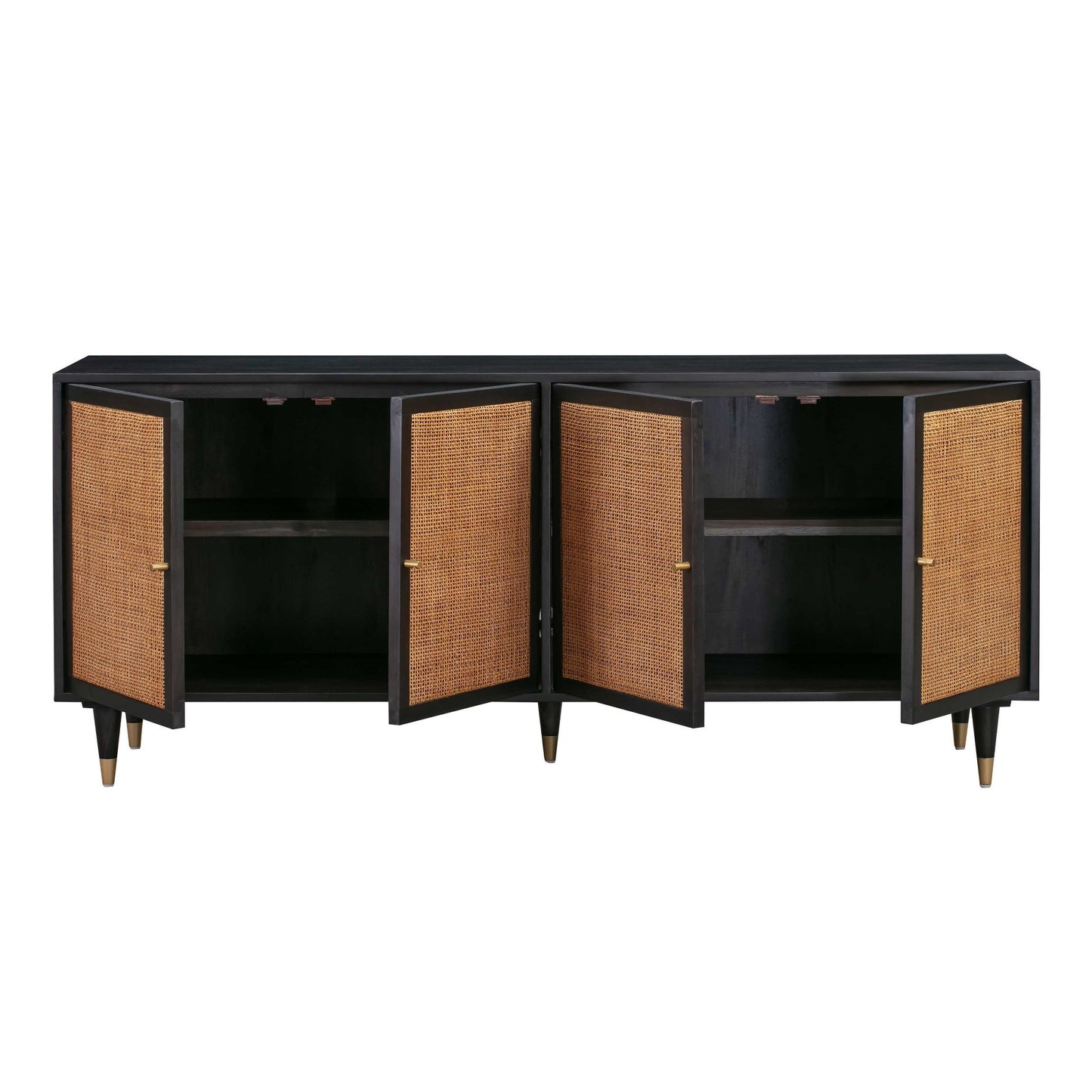 Black Open Cabinet of Martinique Cane Credenza