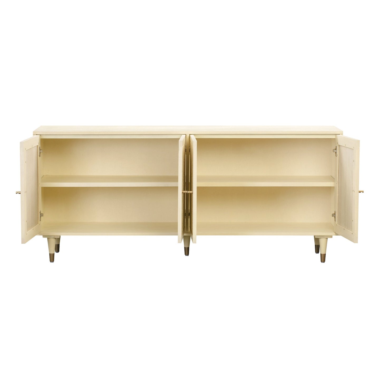 Front Open Cabinet view of Martinique Cane Credenza