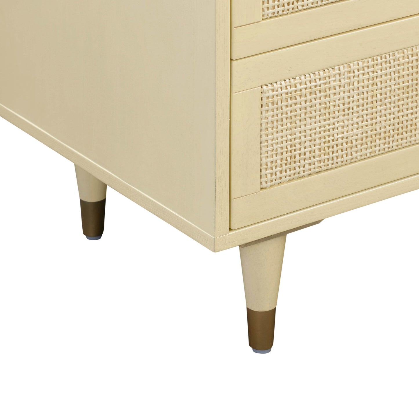 90's Cream Leg View of Martinique Cane Six Drawer Dresser