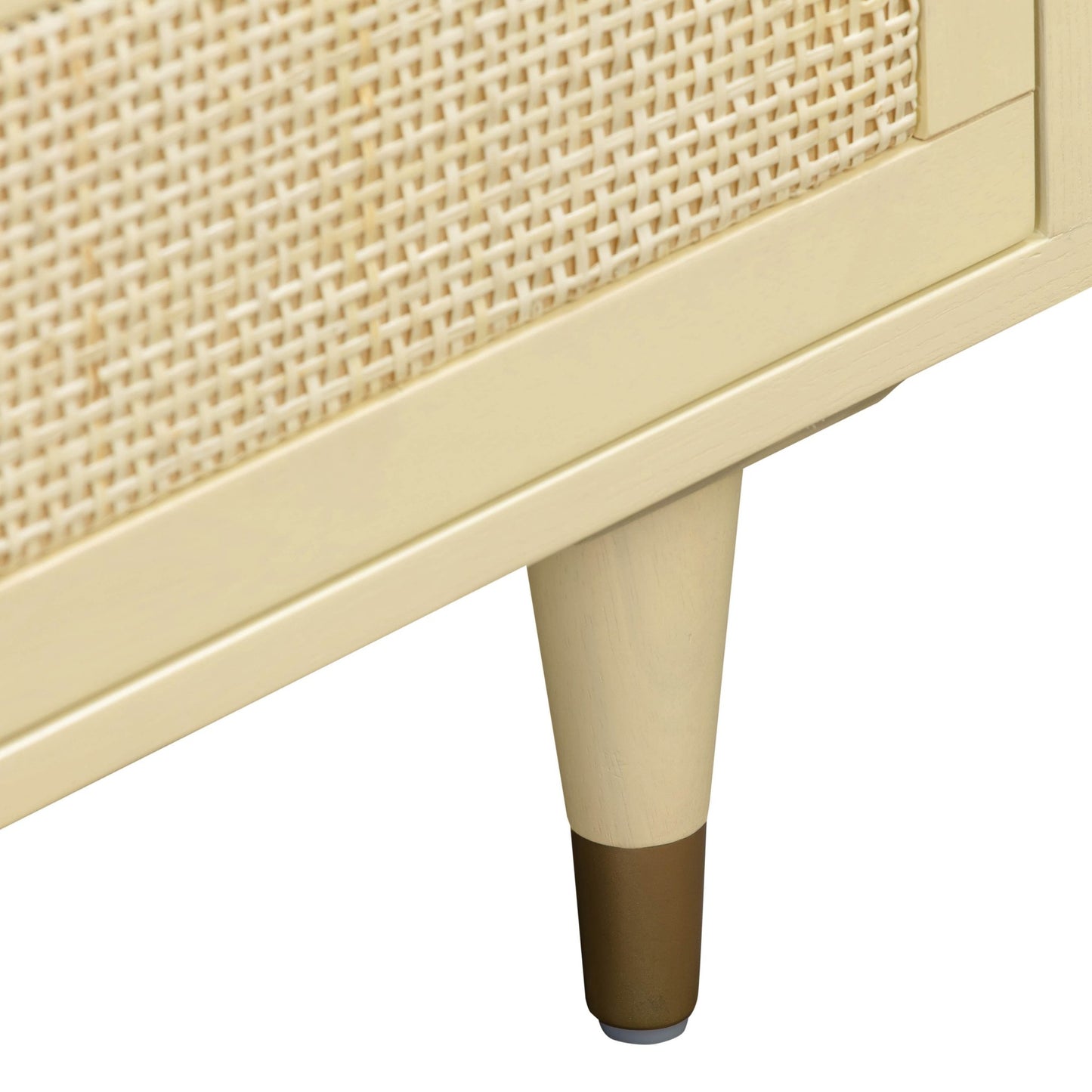 90's Cream Leg Detail View of Martinique Cane Six Drawer Dresser