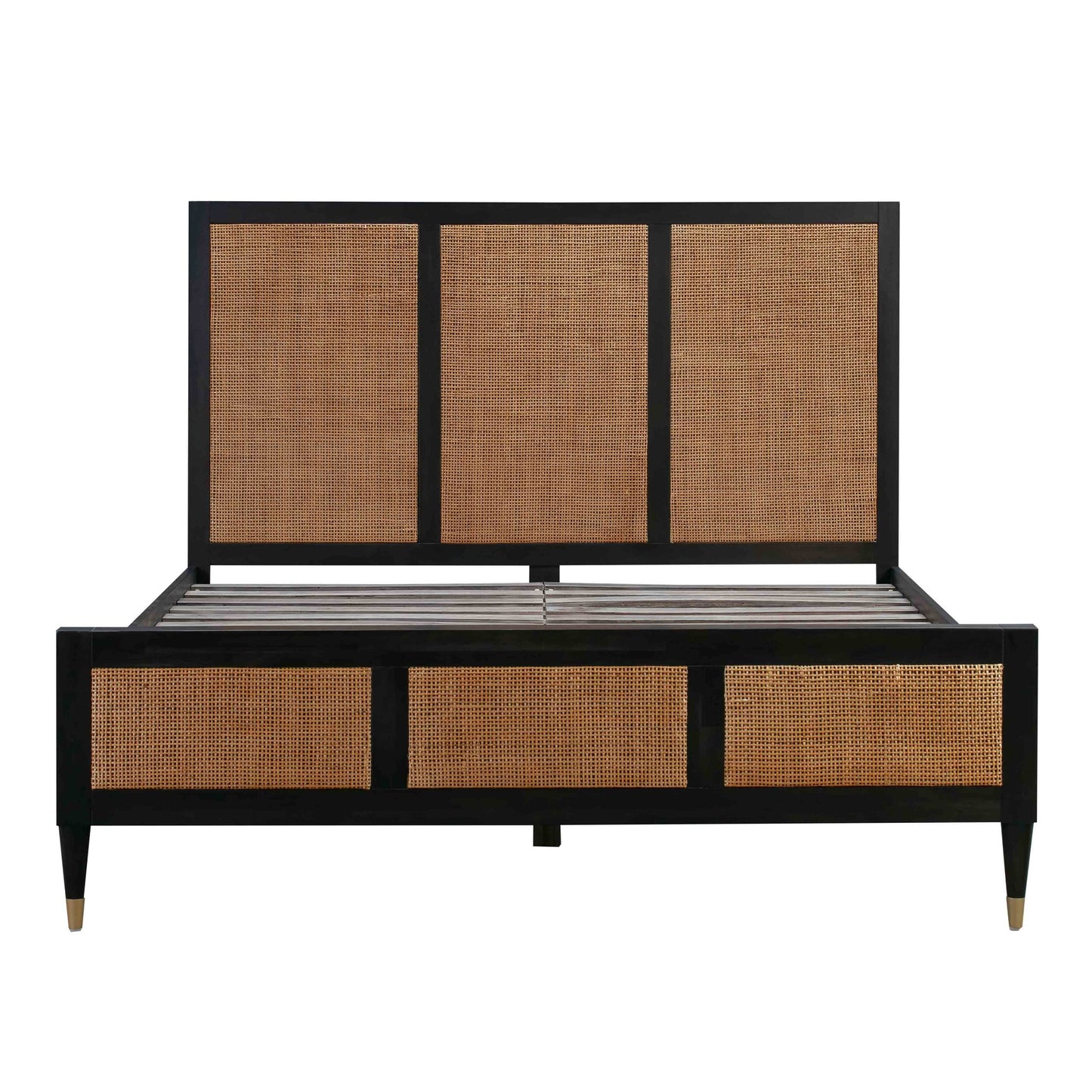 Gothic Black Front Bed Frame View of Martinique Wood and Rattan Bed