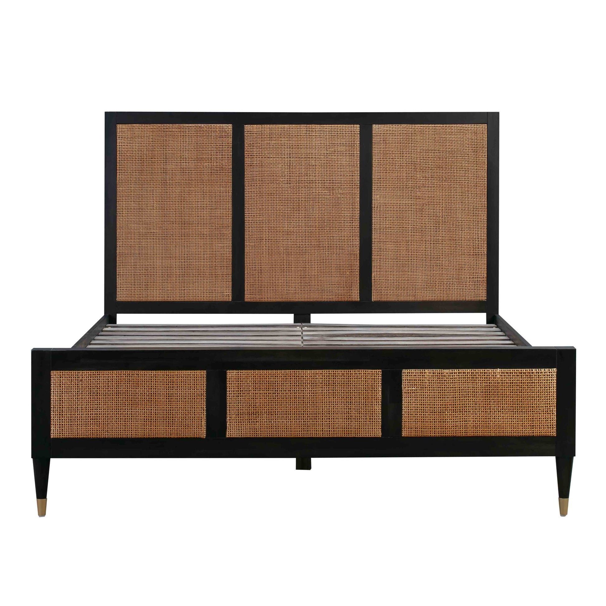 Gothic Black Front Bed Frame View of Martinique Wood and Rattan Bed
