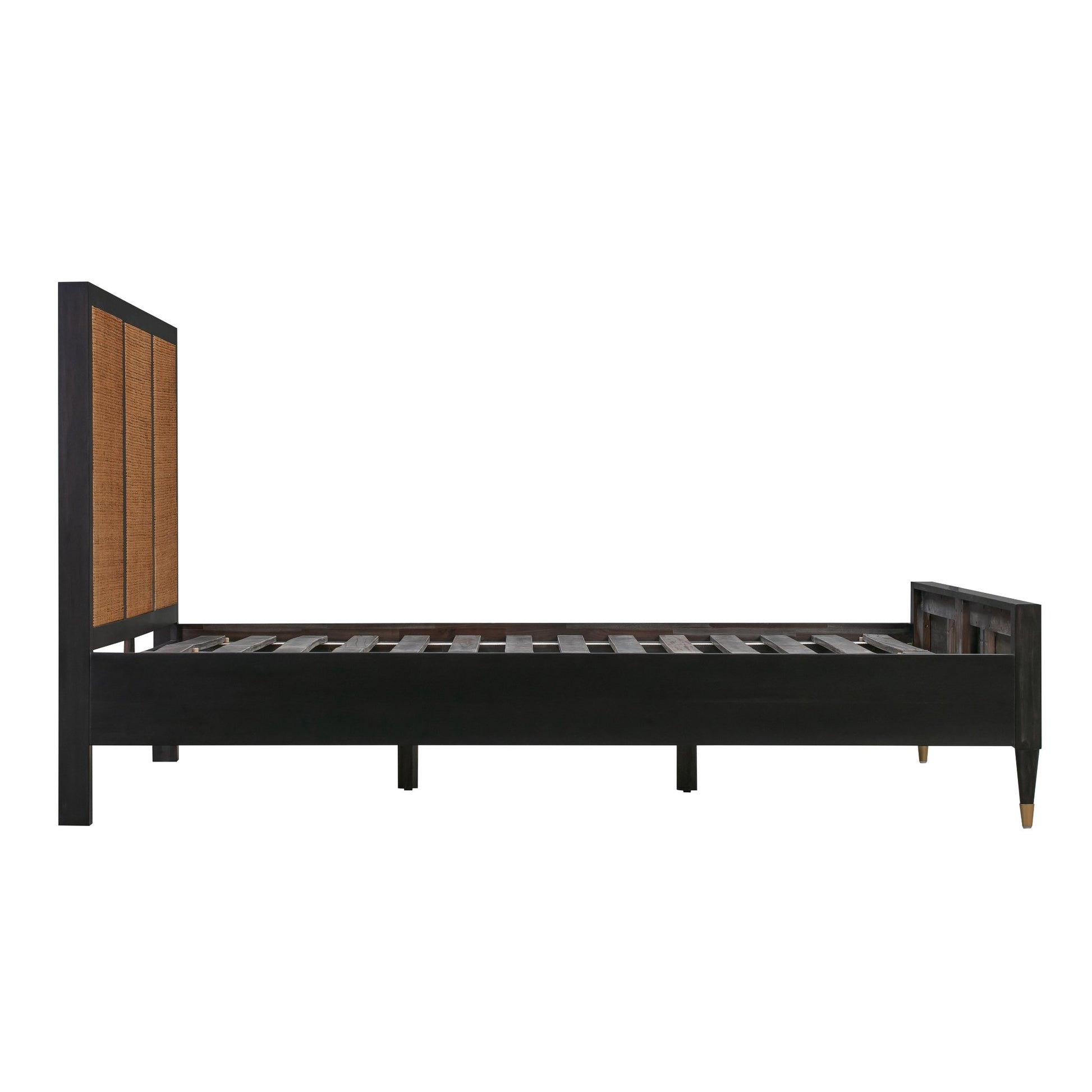 Gothic Black Bed Frame Side View of Martinique Wood and Rattan Bed