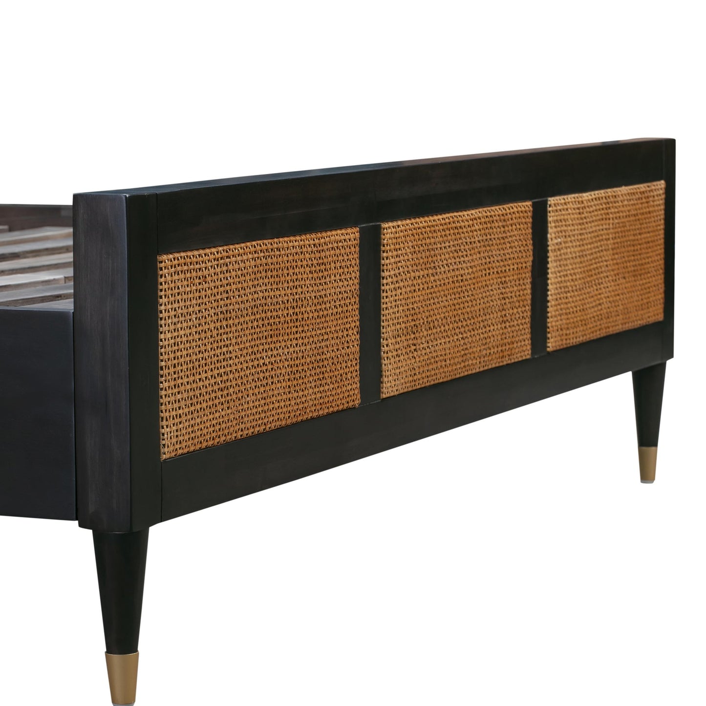 Gothic Black Footboard Slat View of Martinique Wood and Rattan Bed