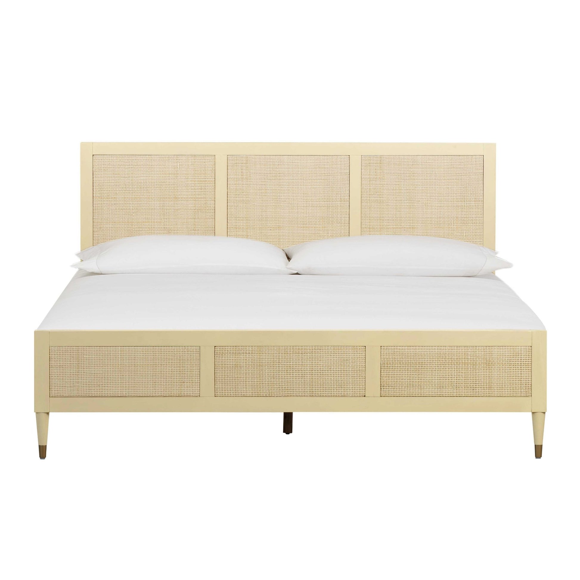 90' Cream Front View of Martinique Wood and Rattan Bed