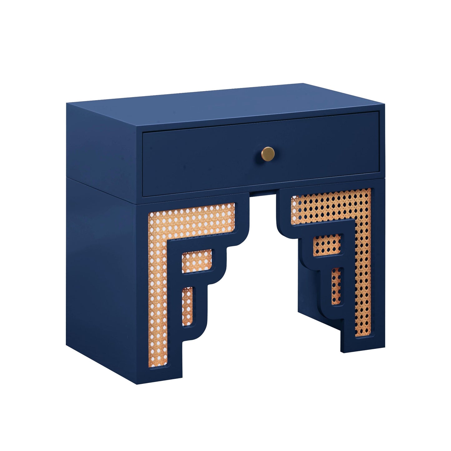 Navy Blue Full View of Riviera Rattan Nightstand