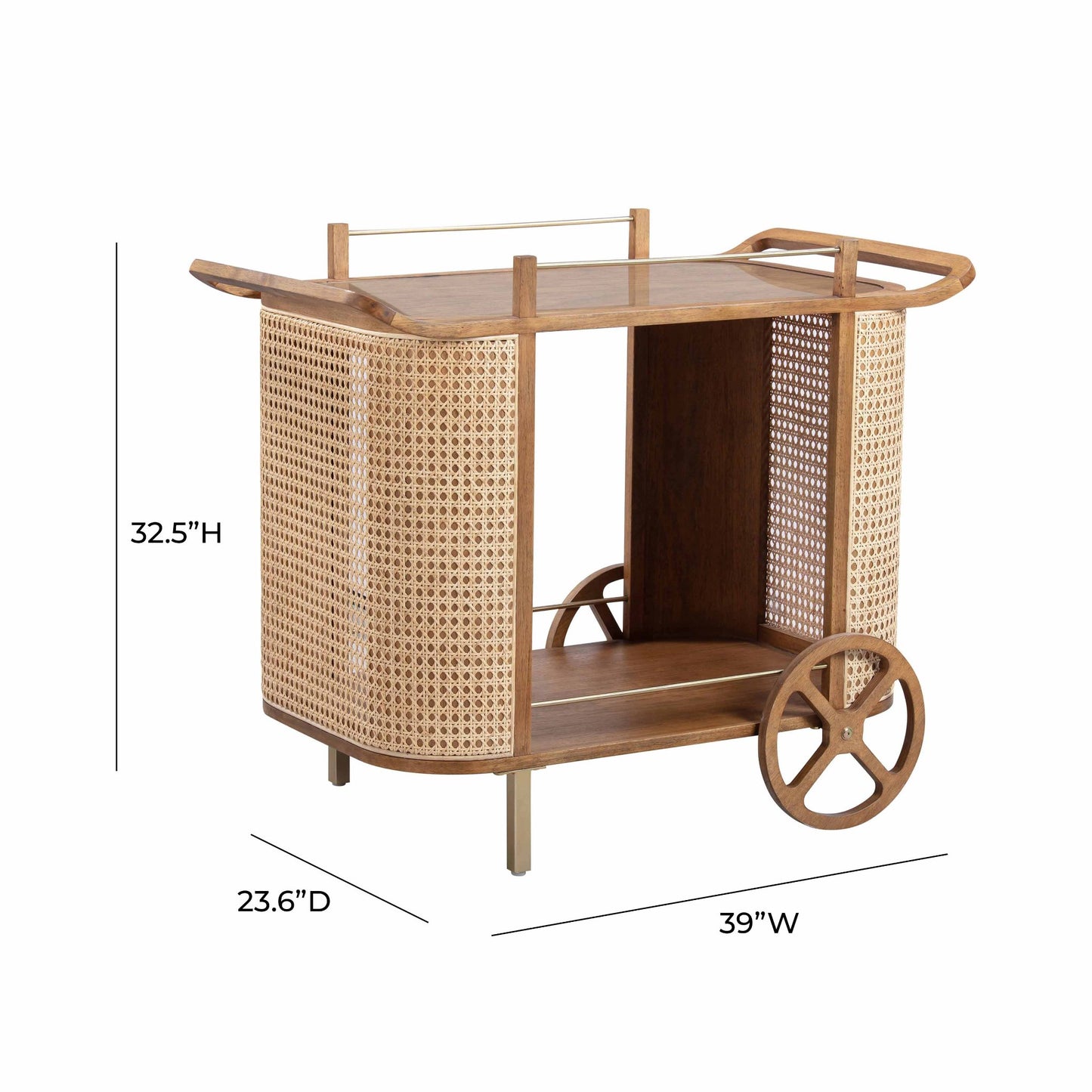 Dimensions of Soiree Cane Bar Cart