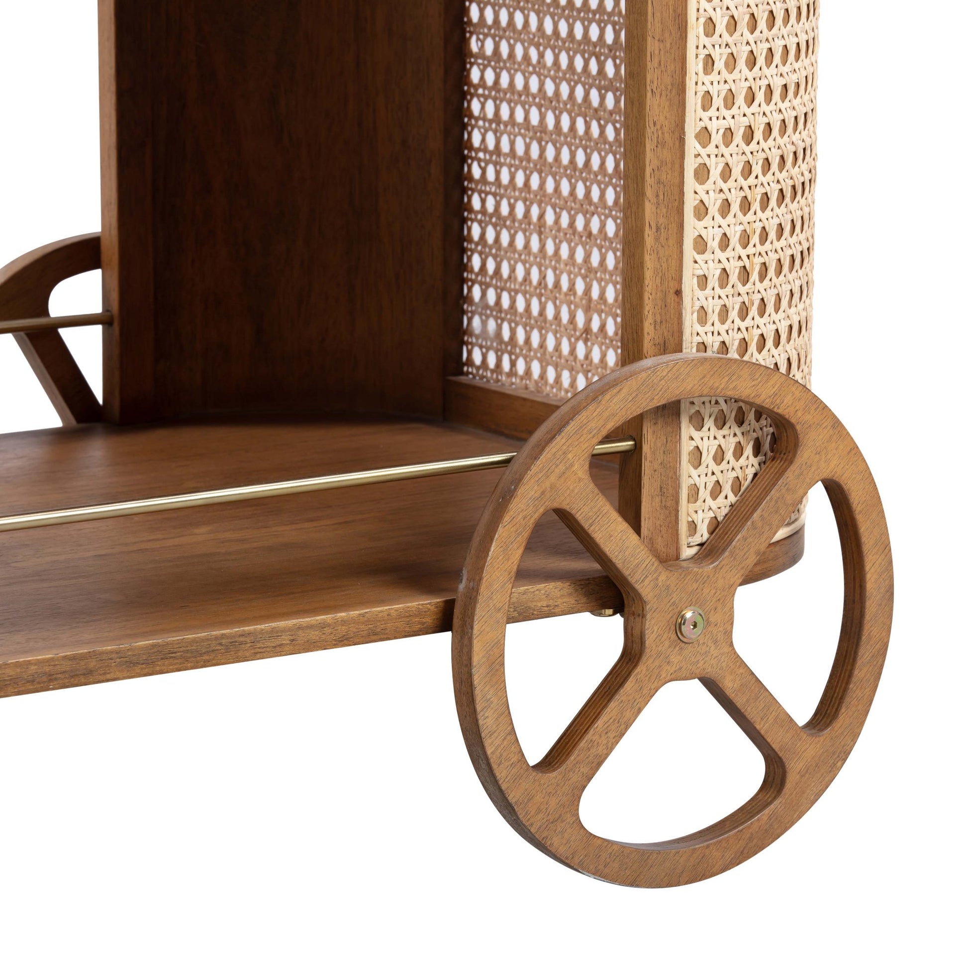 Wheel View of Soiree Cane Bar Cart