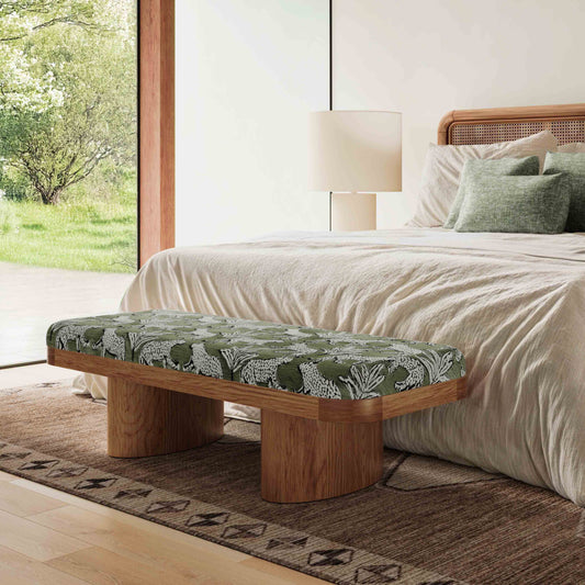 Ollie Olive Green Leopard Jacquard Bench