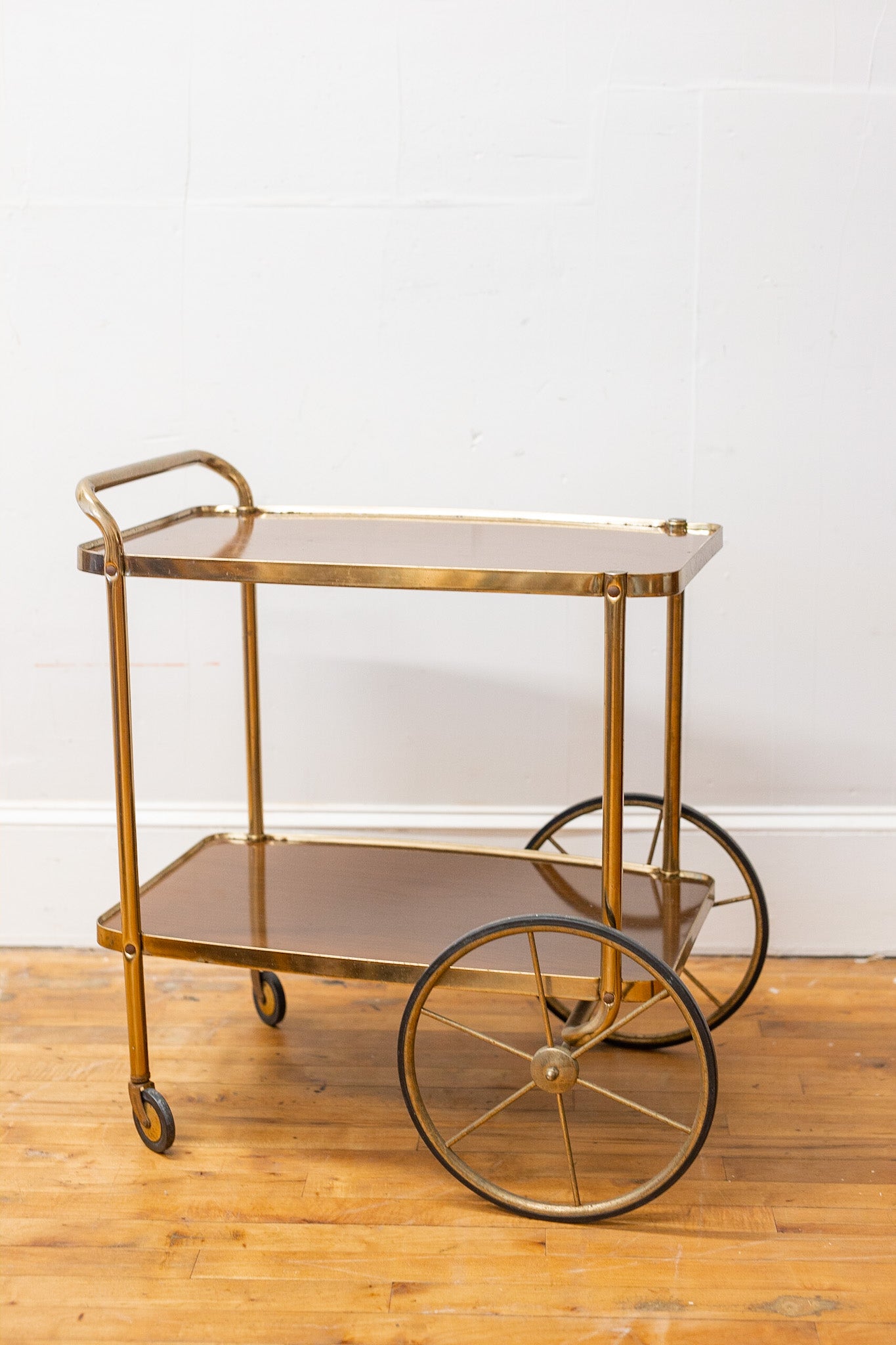 Vintage Cosco Brass & Faux Walnut Bar Cart | Circa 1950's