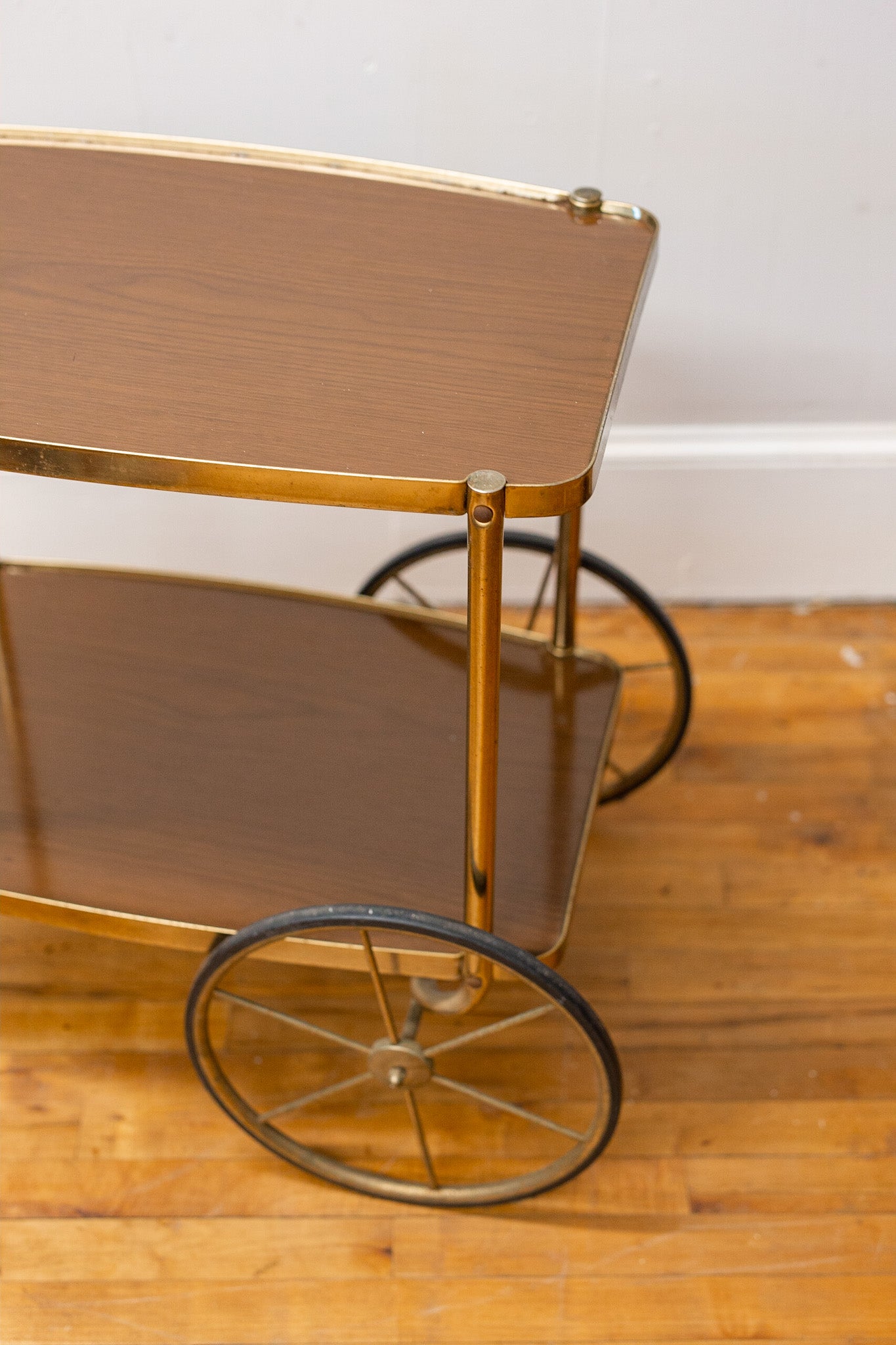 Vintage Cosco Brass & Faux Walnut Bar Cart | Circa 1950's