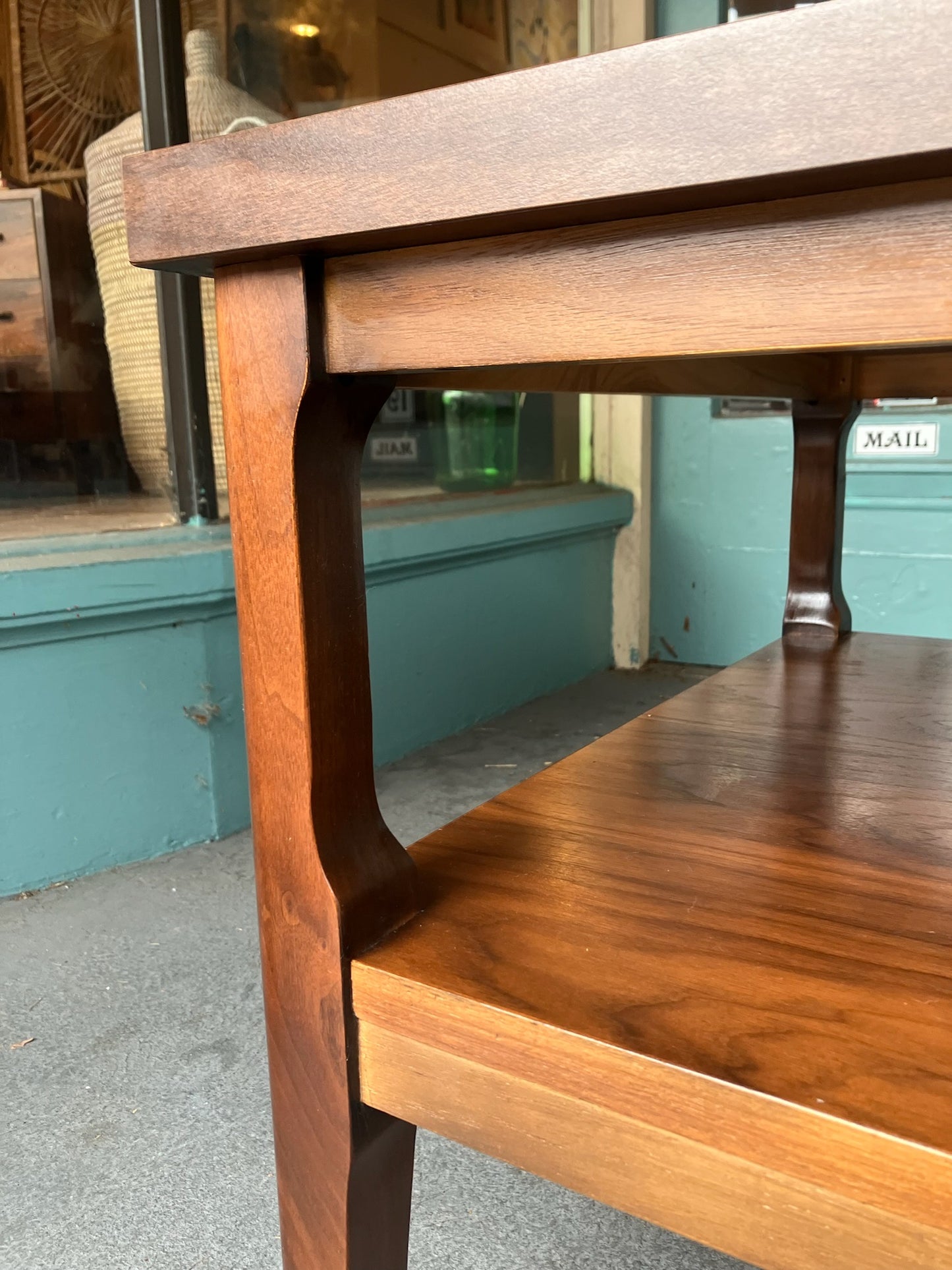 Vintage Walnut Side Table with Laminate Top