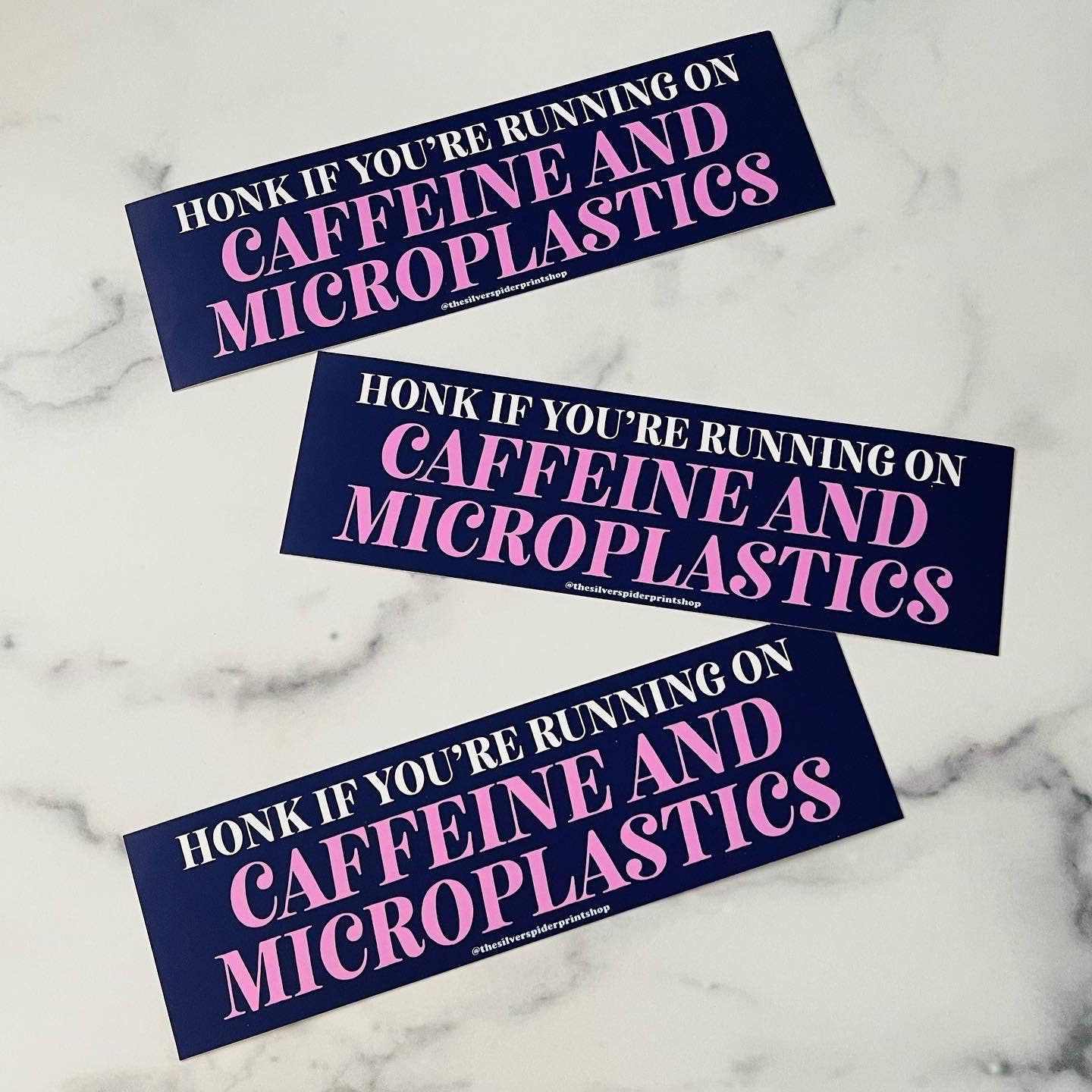 Running on caffeine and microplastics funny Bumper Sticker