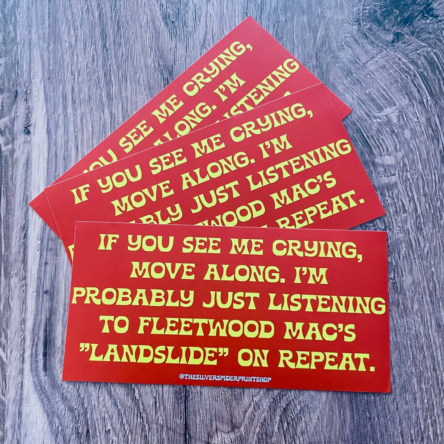 Crying to Fleetwood Mac Landslide funny Bumper Sticker