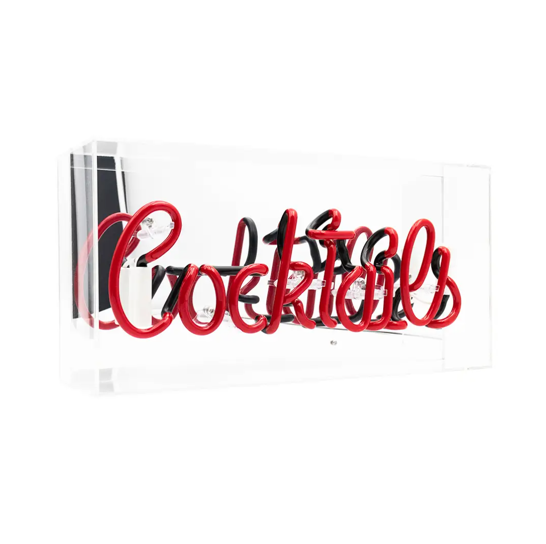 Red "Cocktails" Acrylic Box Neon Light