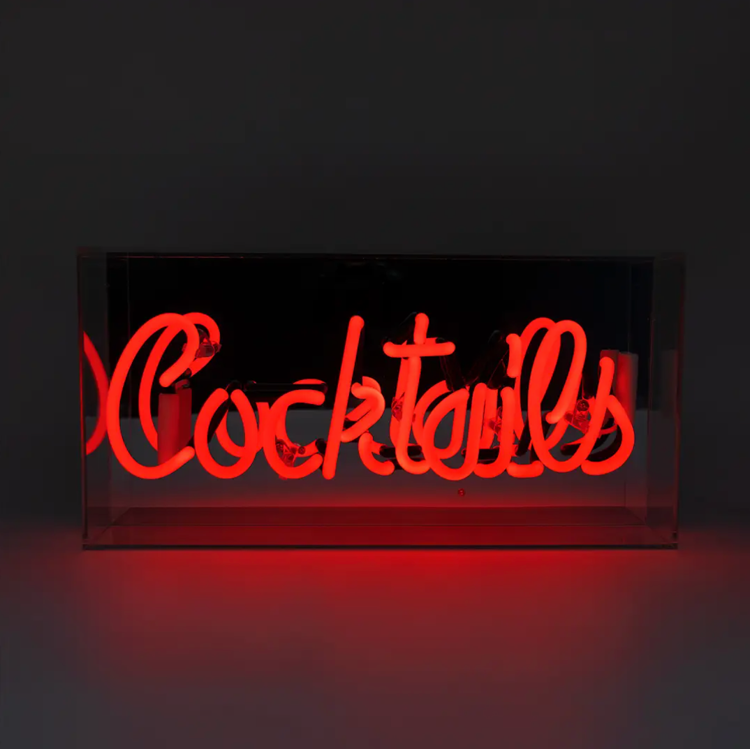 Red "Cocktails" Acrylic Box Neon Light