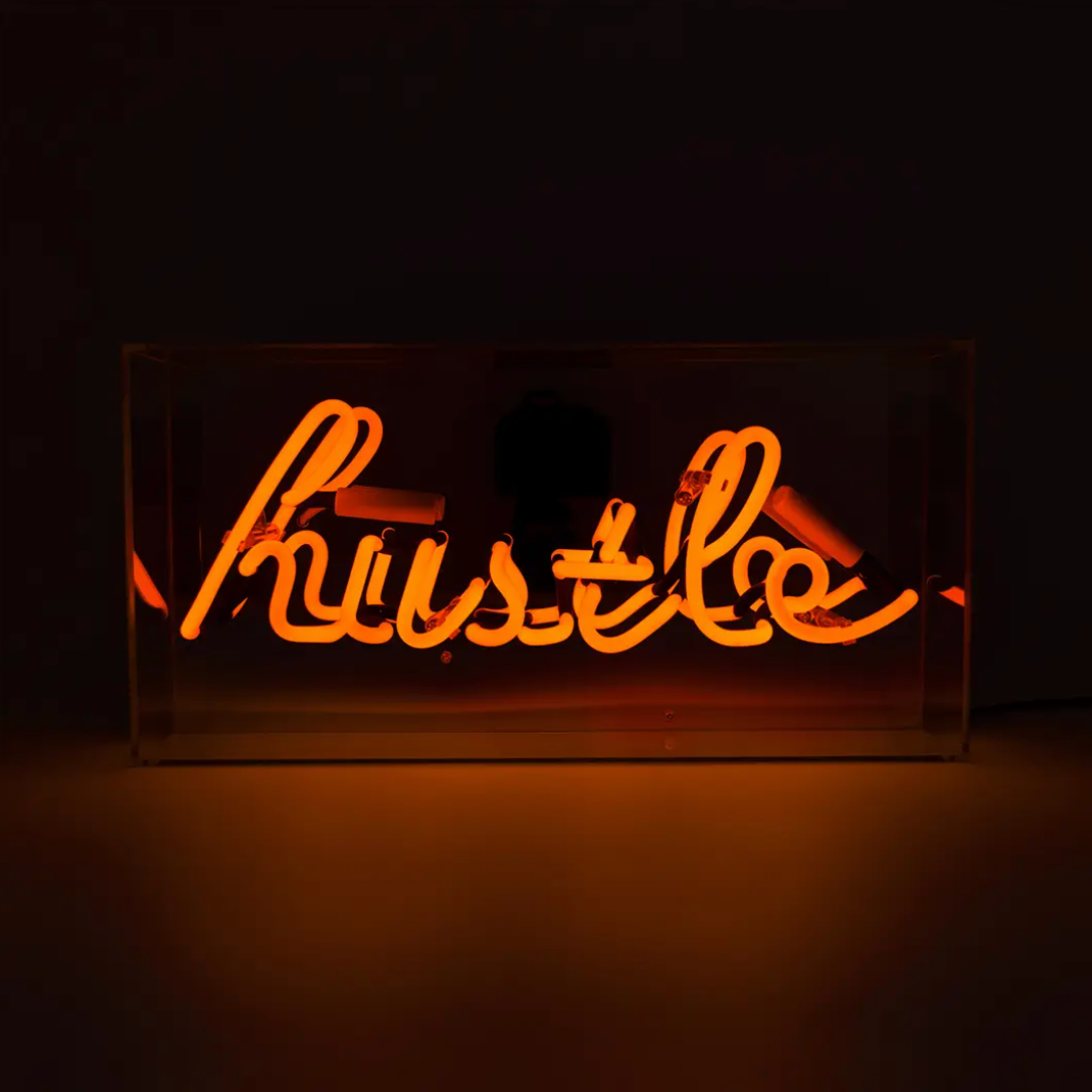 "Hustle" Acrylic Box Neon Light