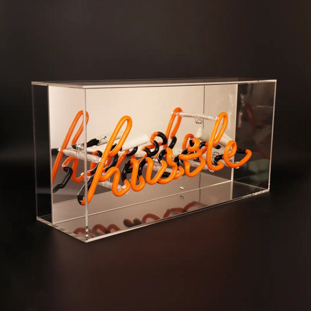 "Hustle" Acrylic Box Neon Light