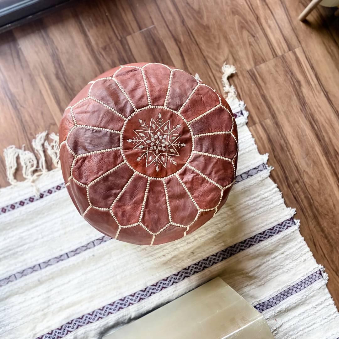 Marrakech Leather Pouf Cover in Chestnut