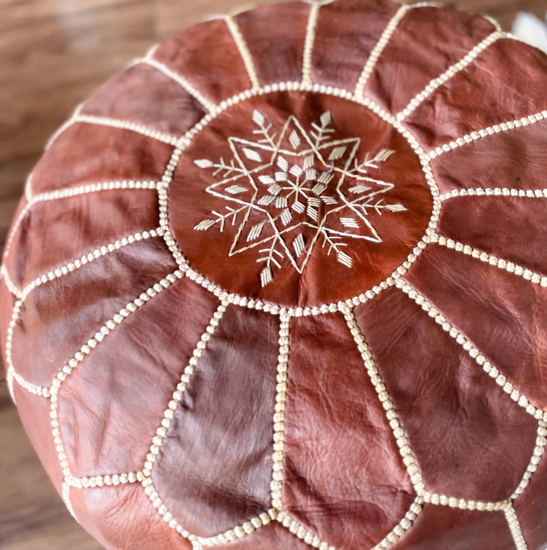 Marrakech Leather Pouf Cover in Chestnut