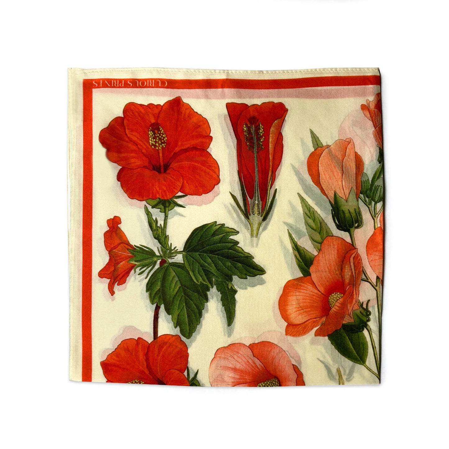 100% Silk Scarf Botanical Hibiscus Flower Bandana 17x17