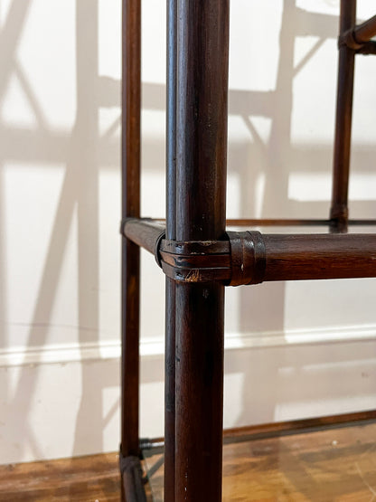 Wood & Leather Etagere - Dark Stain & Staggered Shelves