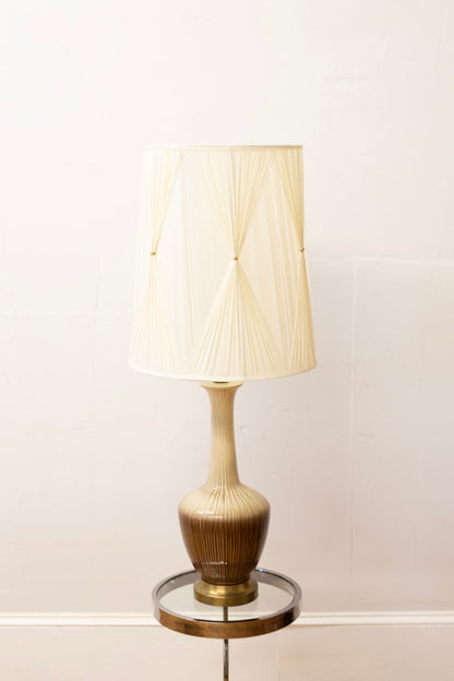 Midcentury Modern Ceramic Drip Vase Lamp with Vintage Gathered Shade