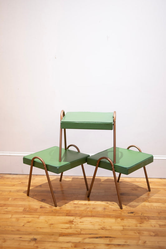 Trio of Mid-Century Modern Green Stacking Stools