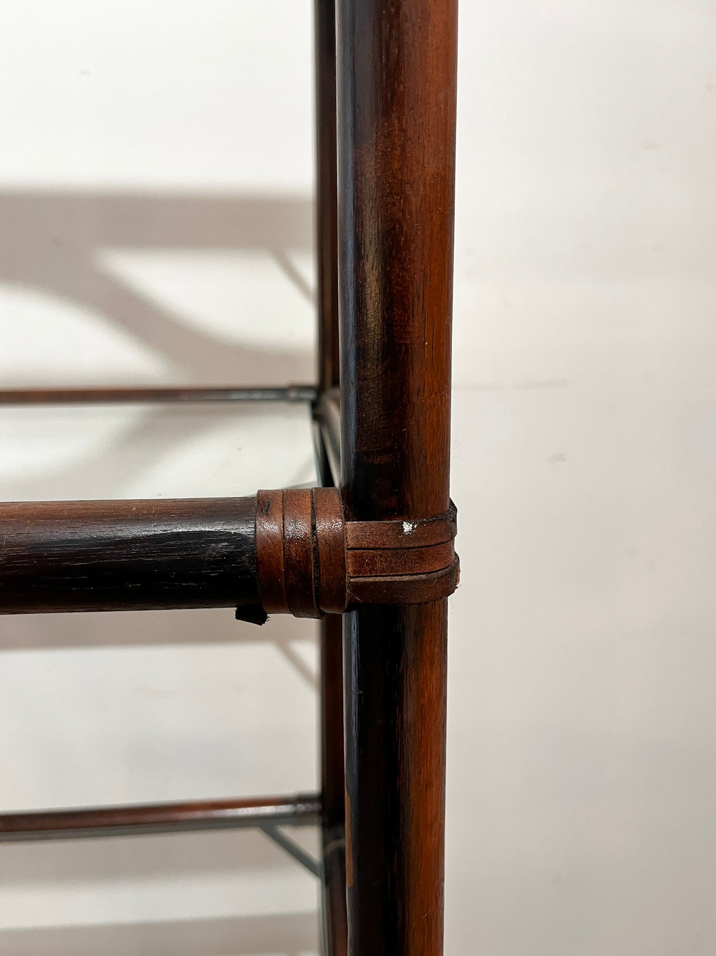 Wood & Leather Etagere - Dark Stain & Staggered Shelves