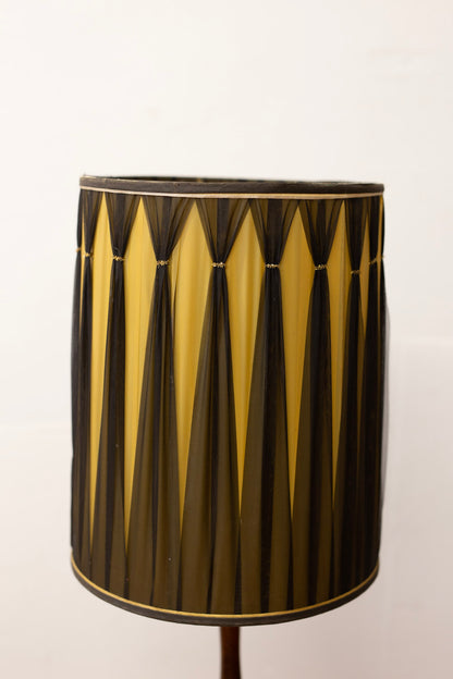 MCM Textured Ceramic & Wood Neck Lamp with Vintage Black Gathered Shade