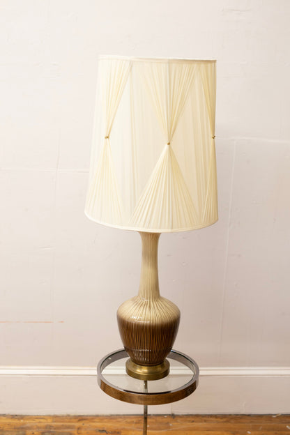 Midcentury Modern Ceramic Drip Vase Lamp with Vintage Gathered Shade