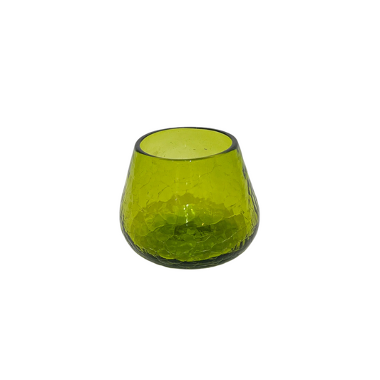 Vintage Blenko Olive Green Crackle Stemless Wine Glass