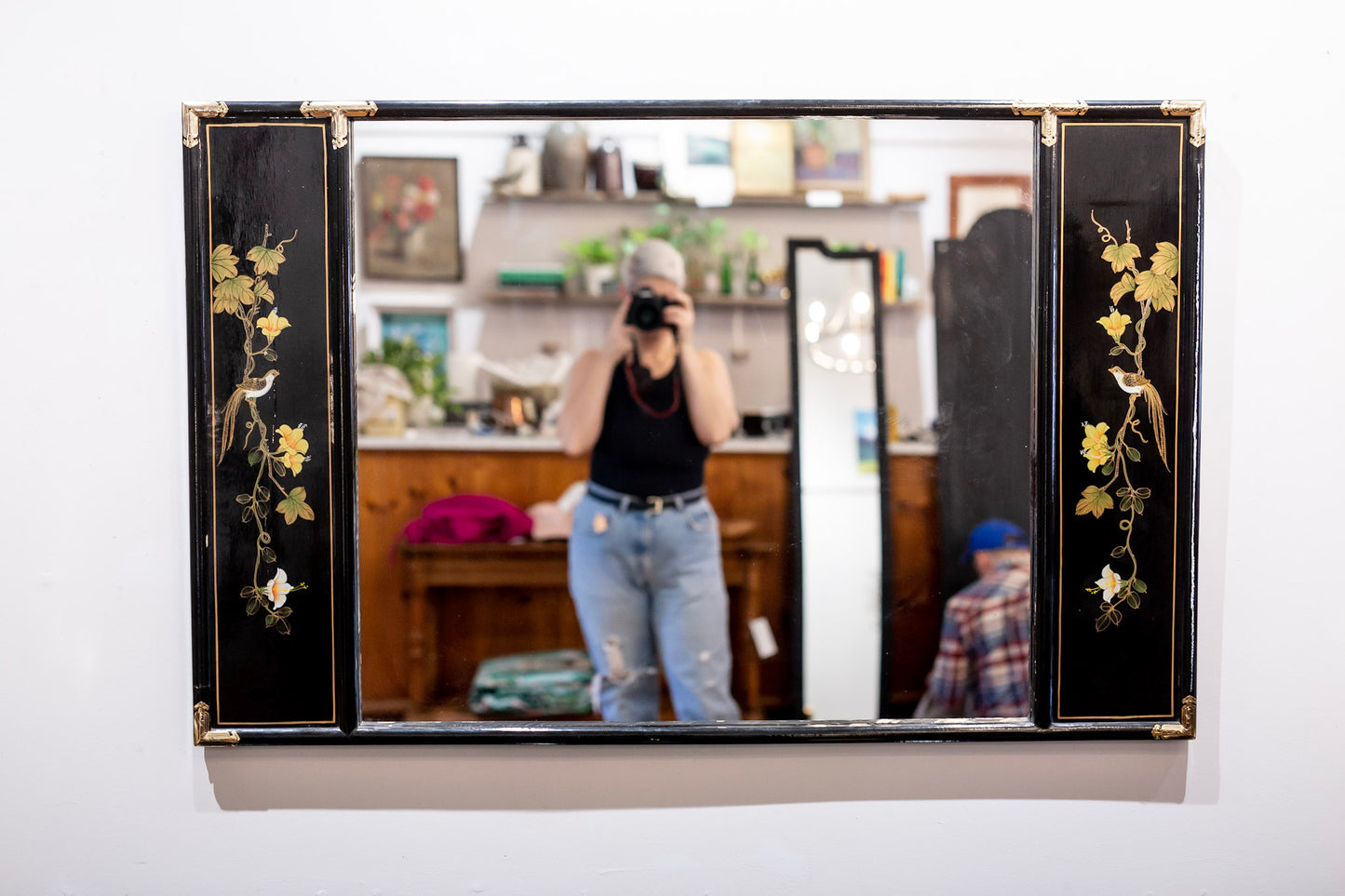 Tansu Chinoiserie Black Lacquer Hanging Mirror
