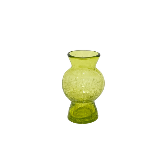 Mid-Century Chartreuse Crackle Glass Bud Vase