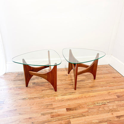 Side by side Adrian Pearsall Triangle Side Table with Guitar Pick Glass