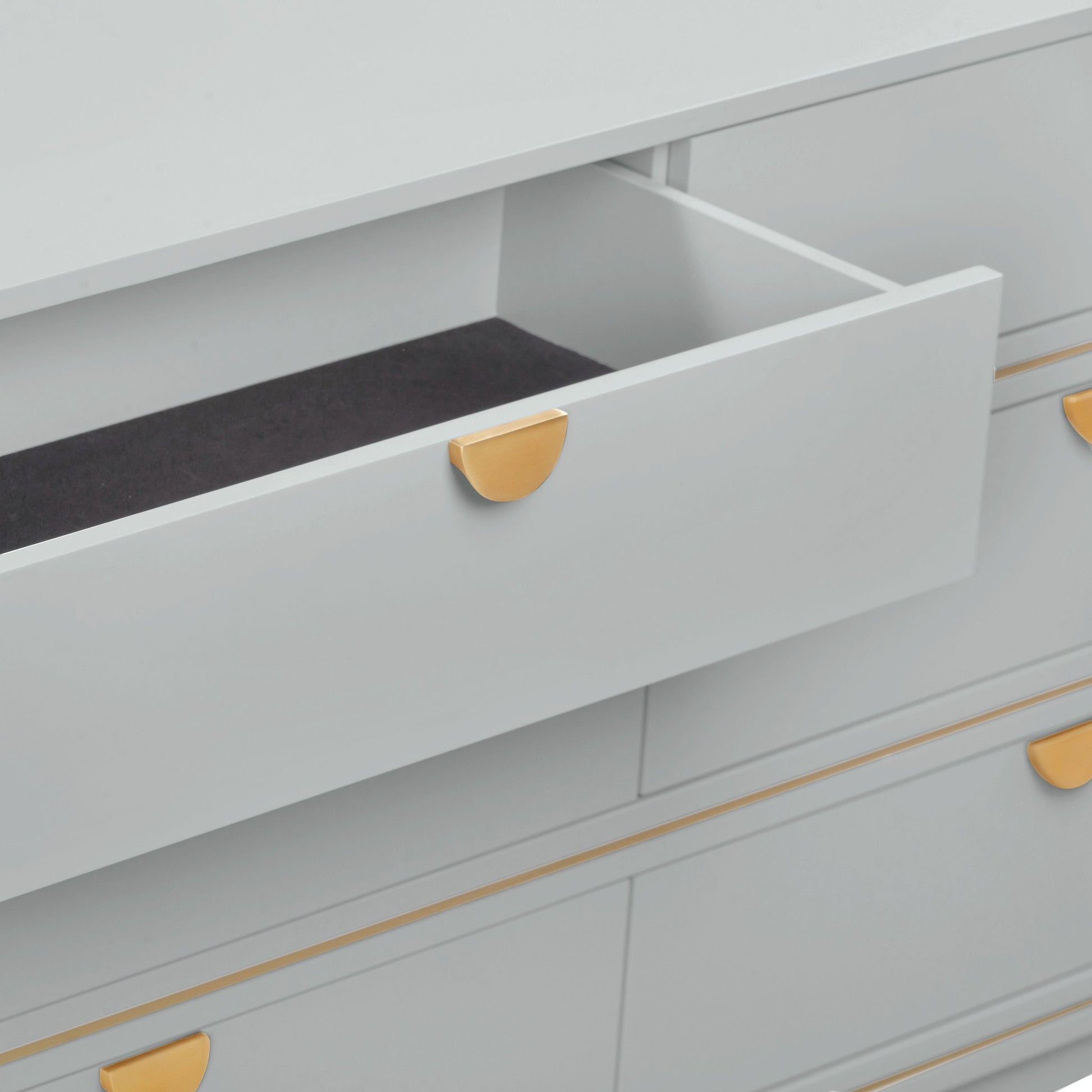 Drawer interior of Curator Six Drawer Dresser Dove Gray