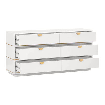 Drawers open of Curator Six Drawer Dresser Whipped Cream