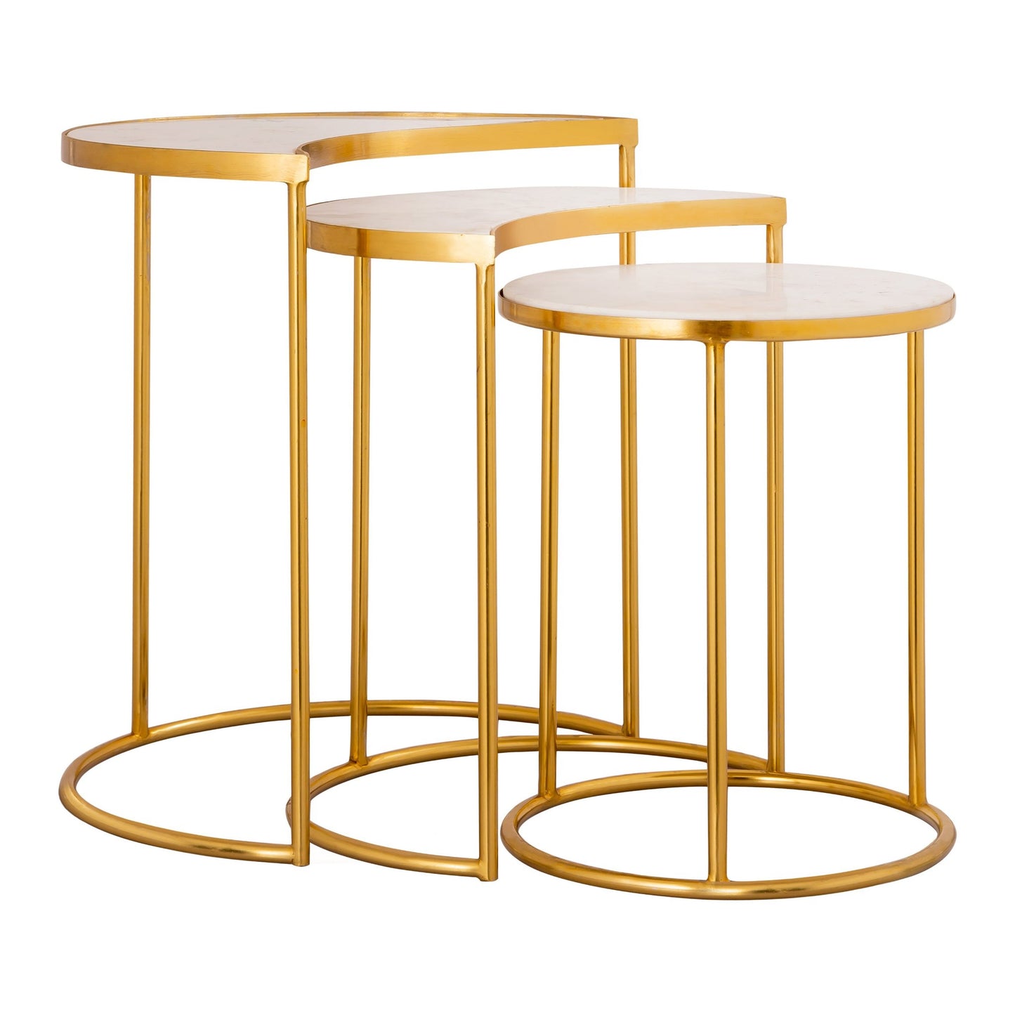 Eye-level view of Gilded Crescent Nesting Table Set