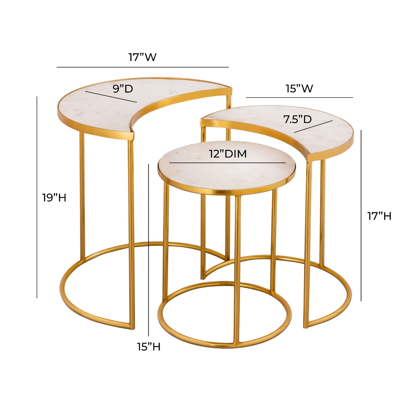 Dimensions of Gilded Crescent Nesting Table Set