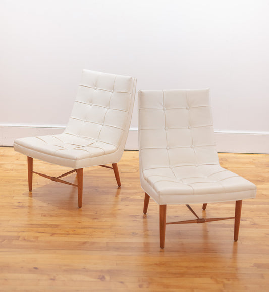 Pair of Florence Knoll-Style White Vinyl Slipper Chairs