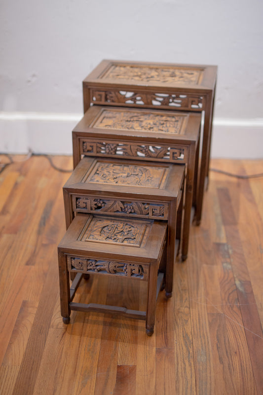 East Asian Carved Nesting Tables - Set of Four