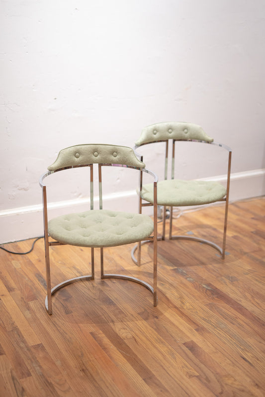 Pair of Daystrom-Style Upholstered Chrome Barrel Chairs