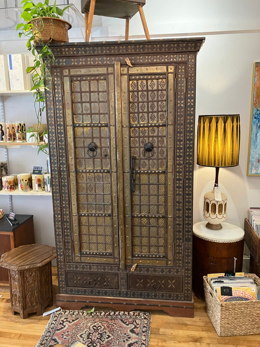 Antique Indian Metal Front Armoire | Circa 18th Century