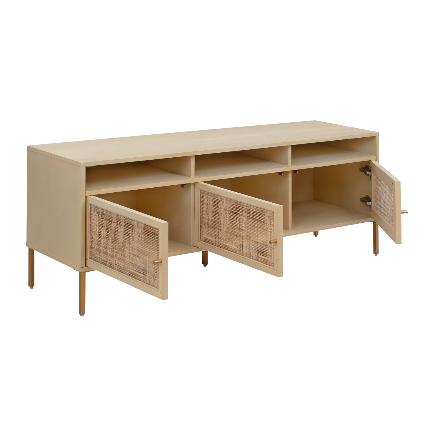 Open cabinet view Martinique Cane Console