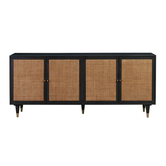 Black Front view of Martinique Cane Credenza